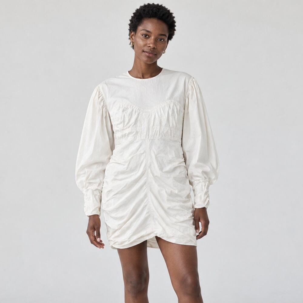 Isabel Marant Mini Dress Womens FR44/US12 Off-white Cotton Casual Long Sleeve